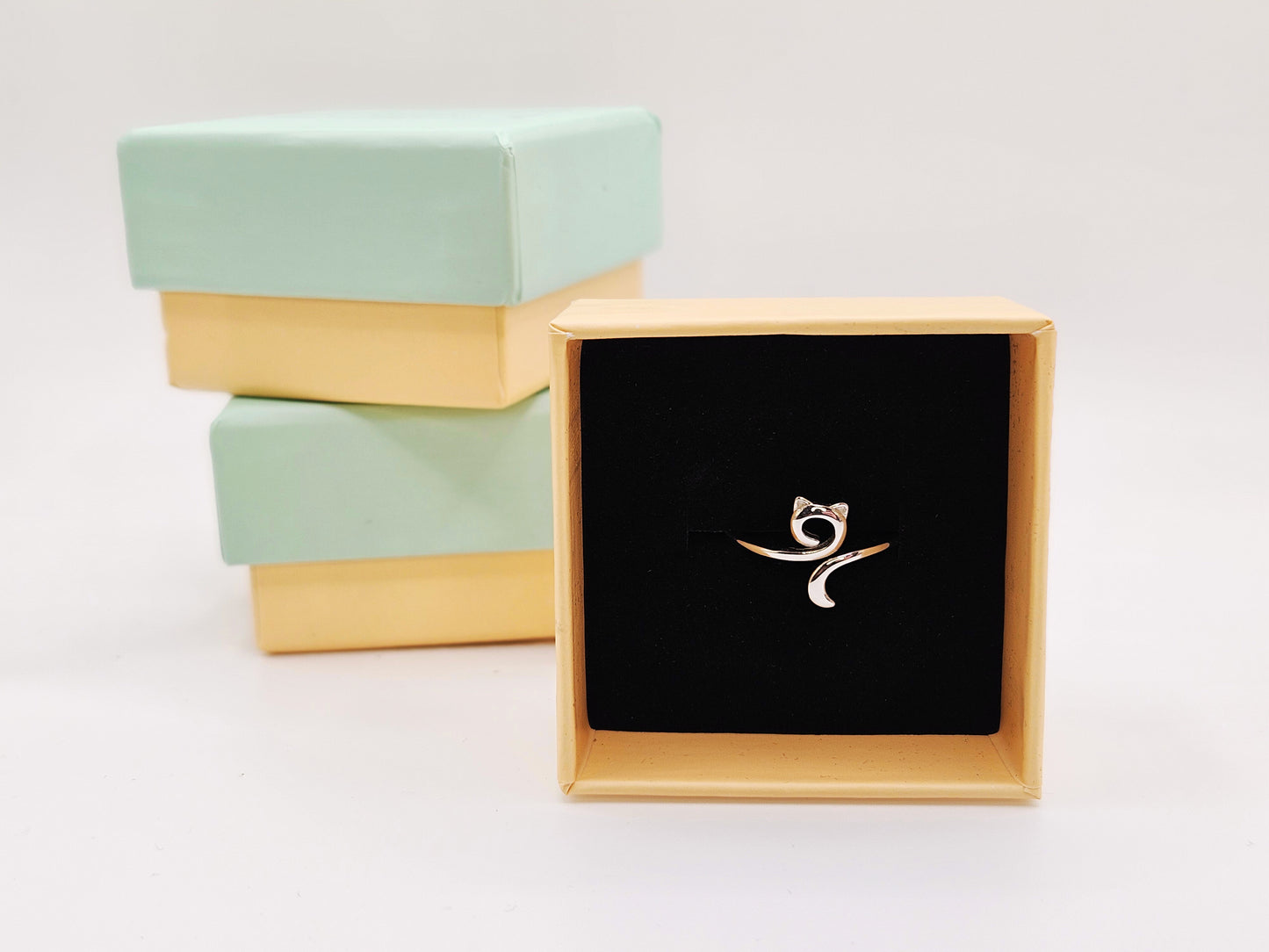 Silver Cat Crochet Tension Ring With Gift Box
