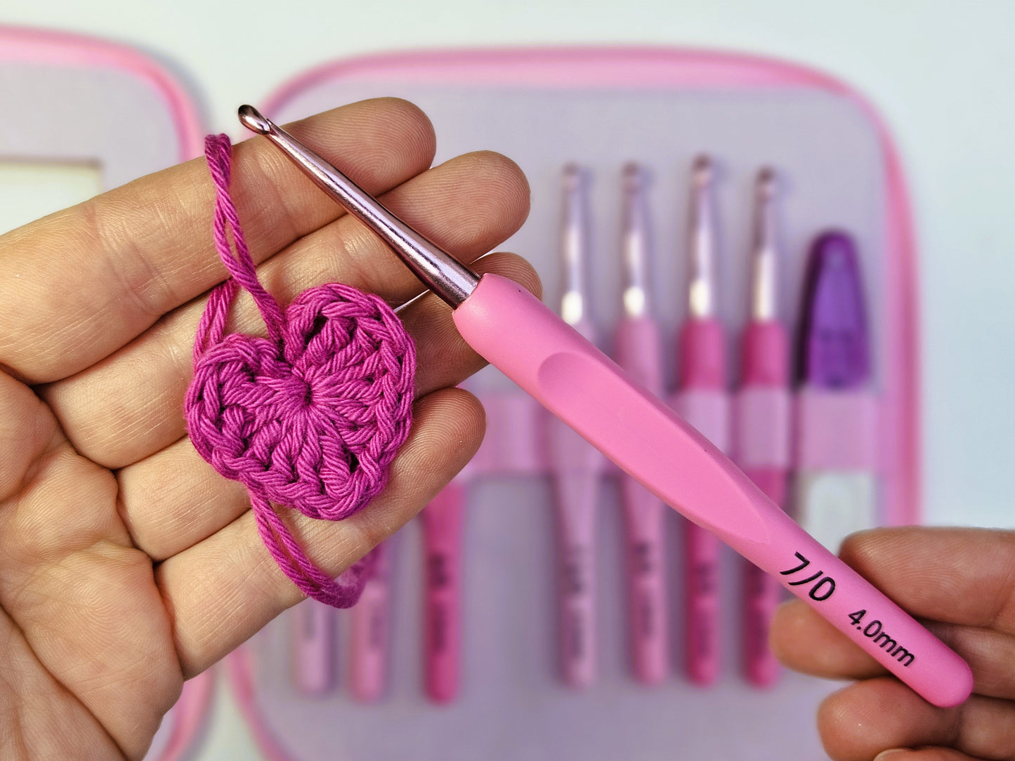 Pink Ergonomic Crochet Hook Set with Storage Case